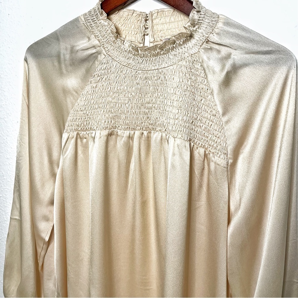 Nanette Lepore satin smocked neck and chest balloons sleeves beige XL NWT - Picture 3 of 13